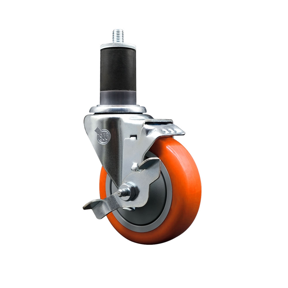 SCC-EX20S414-PPUB-ORG-TLB-158 Polyurethane Expanding Stem Swivel Caster with 4 in. Orange Wheel & 1.63 in. Stem & Top Locking Brake