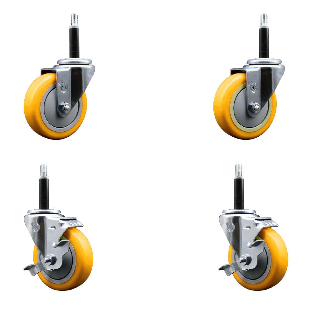SCC-EX20S414-PPUB-YEL-2-TLB-2-34 Polyurethane Swivel Expanding Stem Caster with 4 in. Yellow Wheels & 0.75 in. Stems - Set of 4
