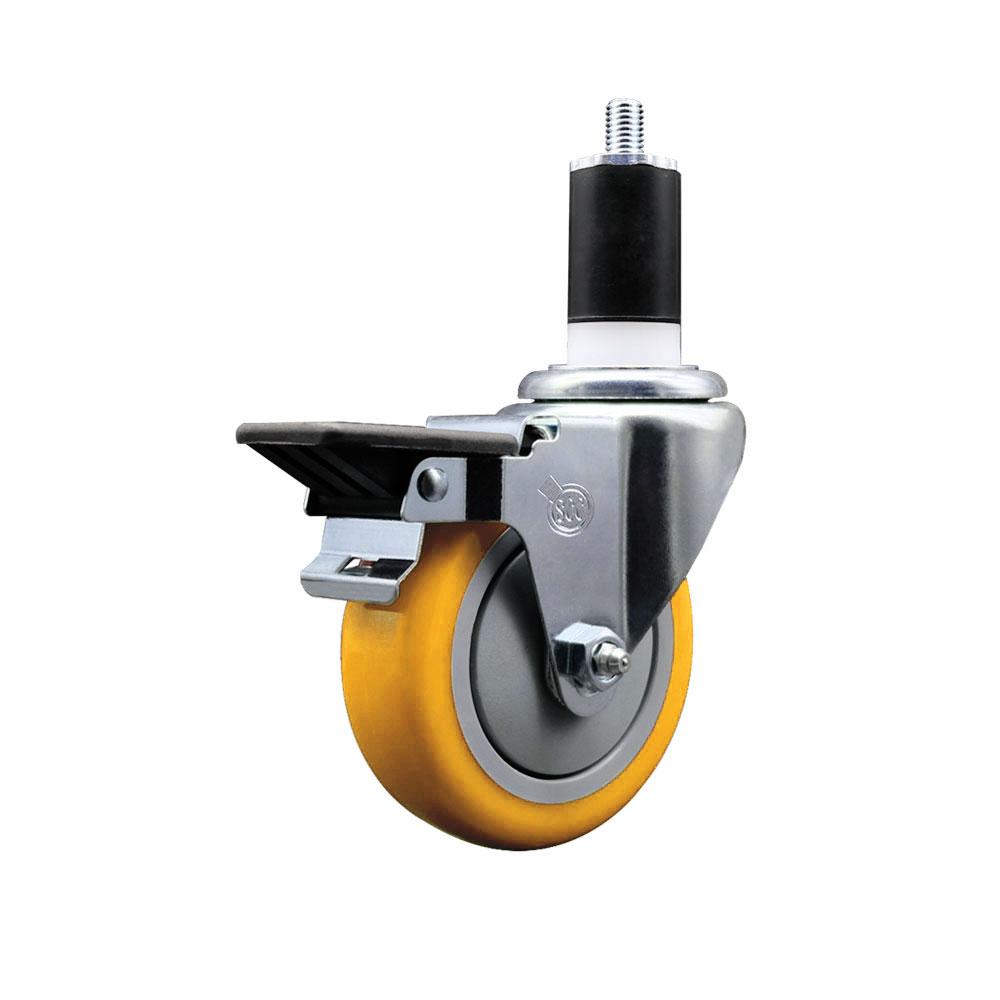 SCC-EX20S414-PPUB-YEL-PLB-112 Polyurethane Expanding Stem Swivel Caster with 4 in. Yellow Wheel & 1.5 in. Stem & Posi Locking Brake