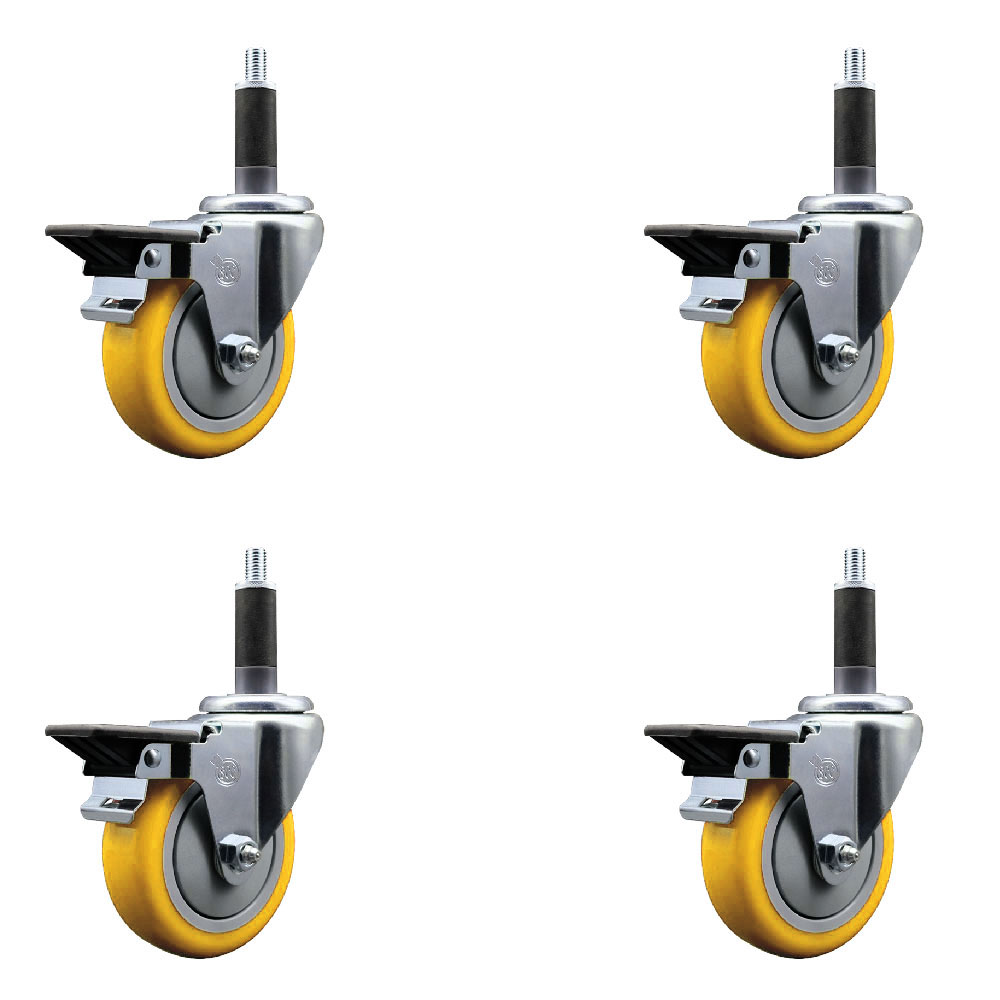 SCC-EX20S414-PPUB-YEL-PLB-1-4 Polyurethane Swivel Expanding Stem Caster with 4 in. Yellow Wheels & 1 in. Stems - Set of 4