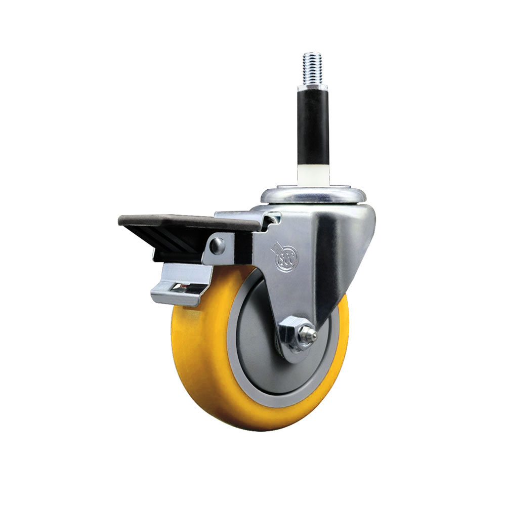 SCC-EX20S414-PPUB-YEL-PLB-78 Polyurethane Expanding Stem Swivel Caster with 4 in. Yellow Wheel & 0.87 in. Stem & Posi Locking Brake