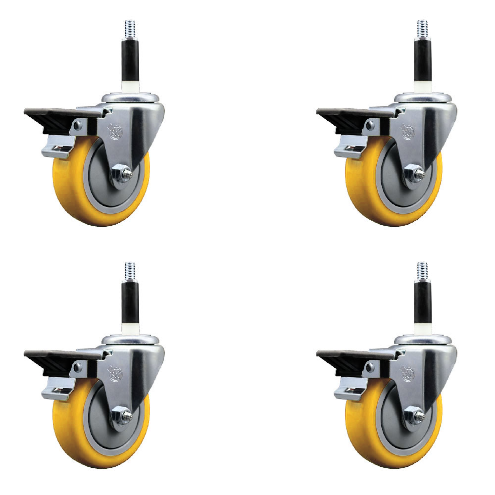 SCC-EX20S414-PPUB-YEL-PLB-78-4 Polyurethane Swivel Expanding Stem Caster with 4 in. Yellow Wheels & 0.87 in. Stems - Set of 4