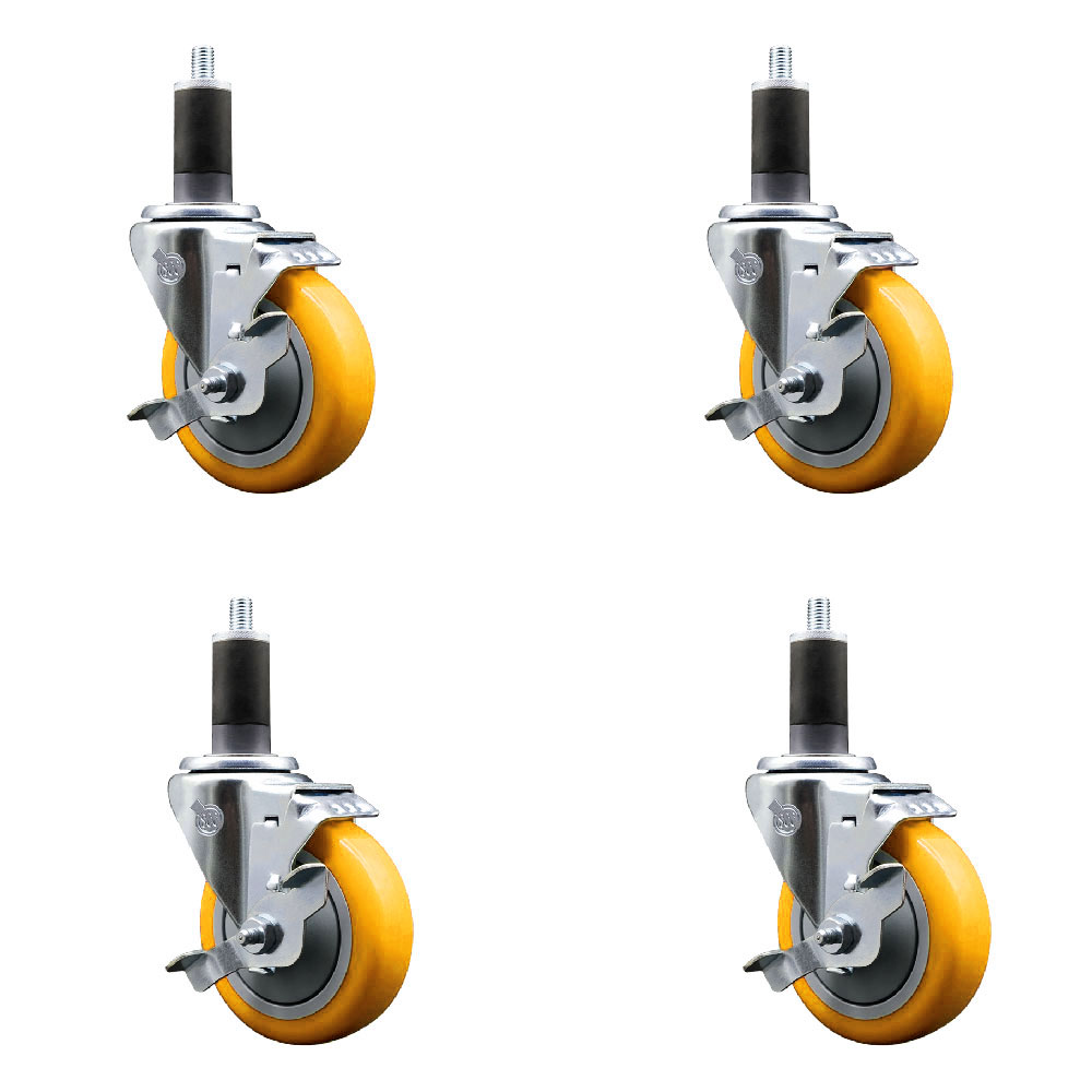 SCC-EX20S414-PPUB-YEL-TLB-114-4 Polyurethane Swivel Expanding Stem Caster with 4 in. Yellow Wheels & 1.25 in. Stems - Set of 4