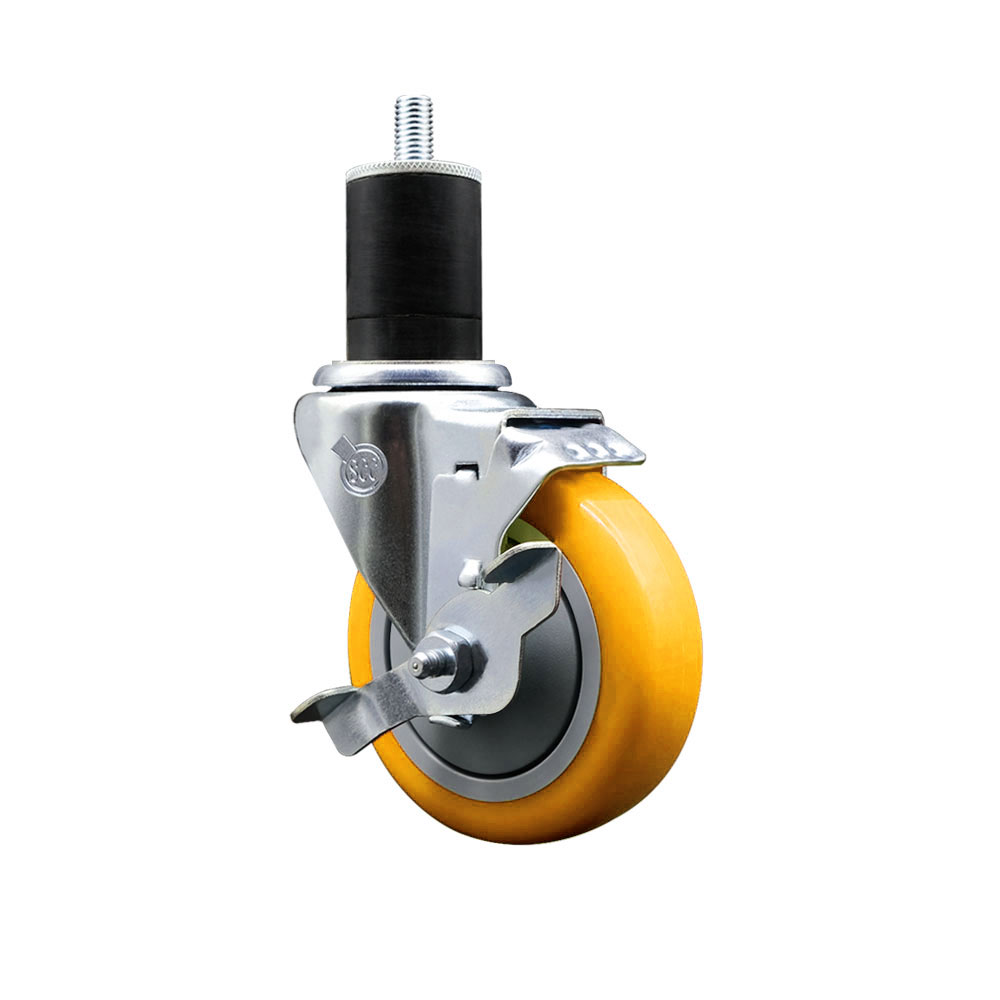 SCC-EX20S414-PPUB-YEL-TLB-134 Polyurethane Expanding Stem Swivel Caster with 4 in. Yellow Wheel & 1.75 in. Stem & Top Locking Brake