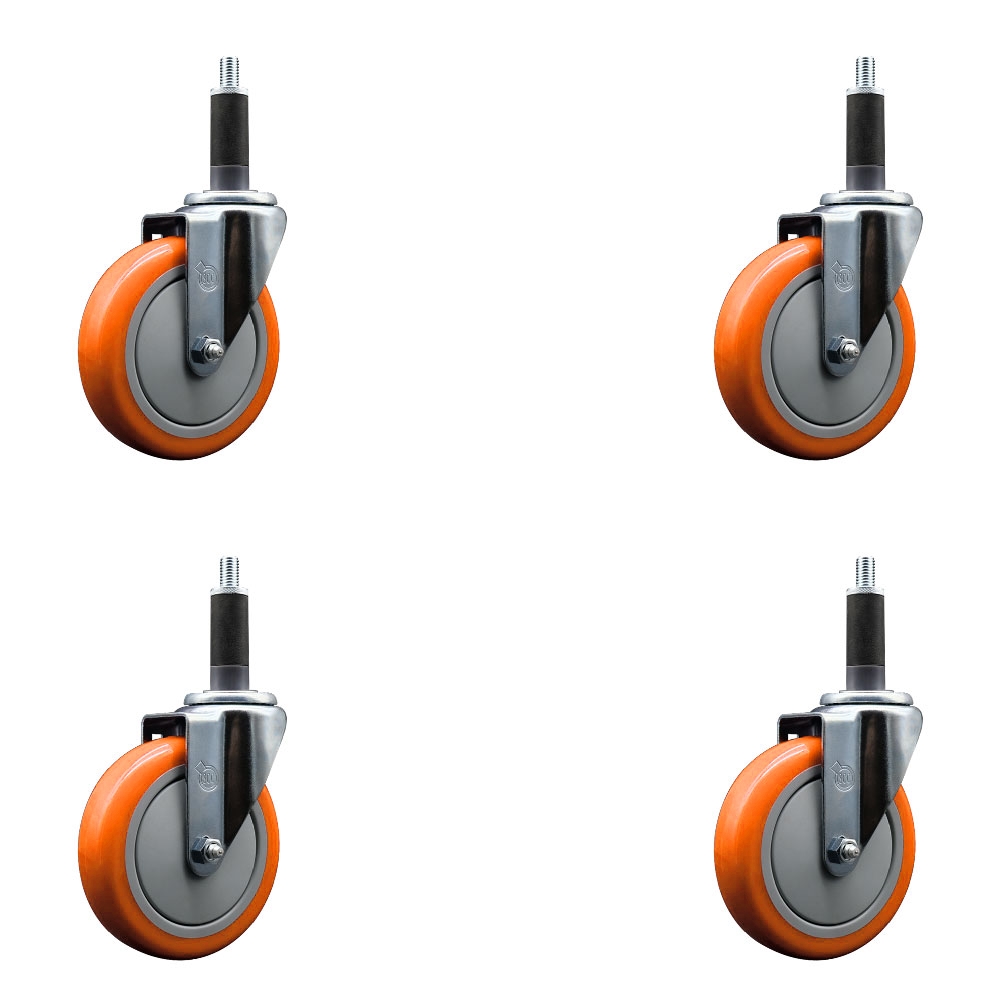 SCC-EX20S514-PPUB-ORG-1-4 Polyurethane Swivel Expanding Stem Caster with 5 in. Orange Wheels & 1 in. Stems - Set of 4