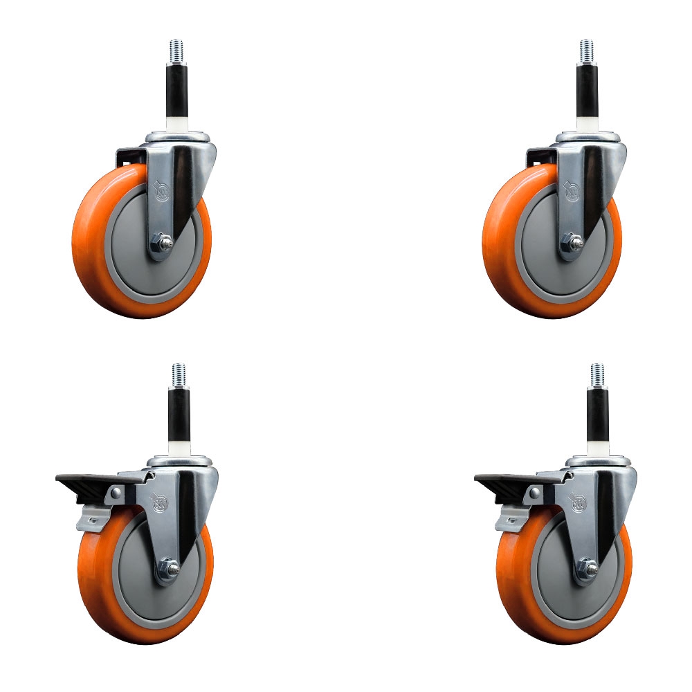 SCC-EX20S514-PPUB-ORG-2-PLB-2-78 Polyurethane Swivel Expanding Stem Caster with 5 in. Orange Wheels & 0.87 in. Stems - Set of 4