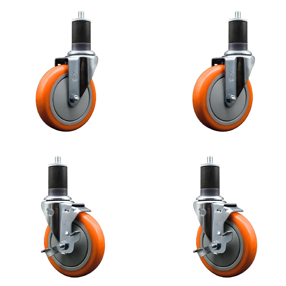 SCC-EX20S514-PPUB-ORG-2-TLB-2-158 Polyurethane Swivel Expanding Stem Caster with 5 in. Orange Wheels & 1.63 in. Stems - Set of 4