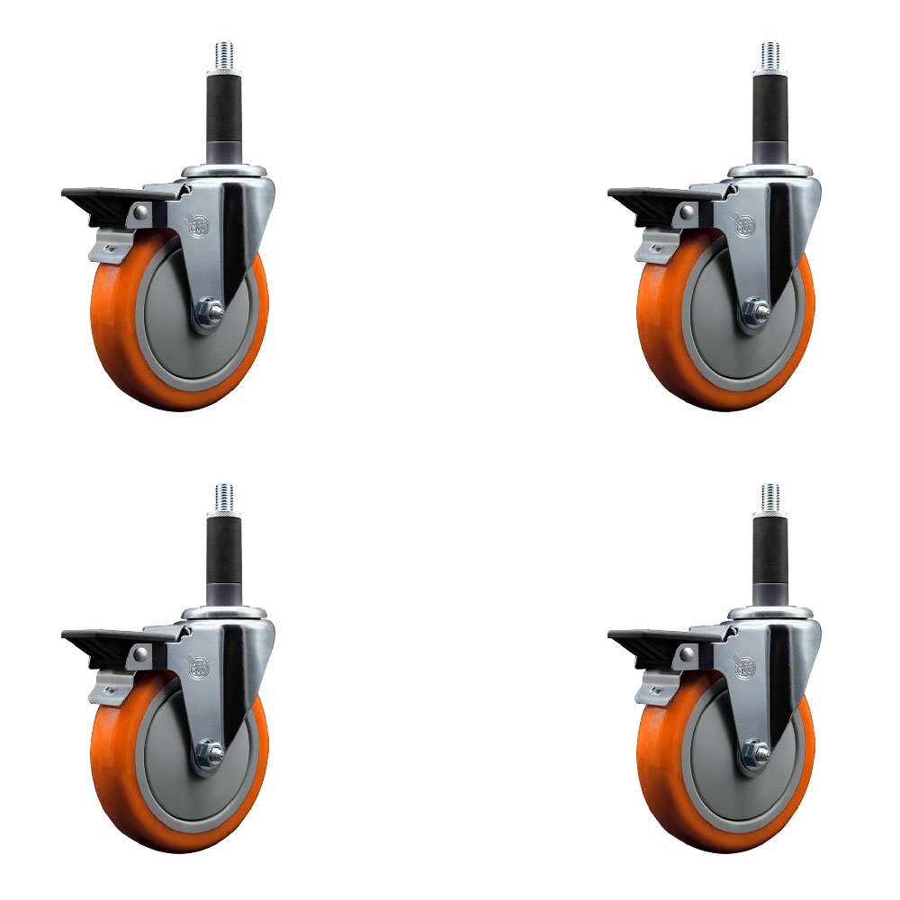 SCC-EX20S514-PPUB-ORG-PLB-1-4 Polyurethane Swivel Expanding Stem Caster with 5 in. Orange Wheels & 1 in. Stems - Set of 4