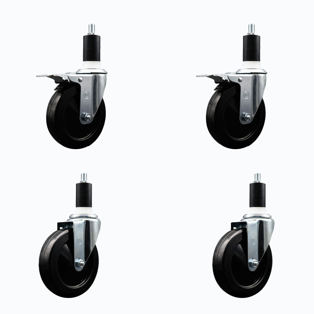 SCC-EXTTL20S514-SRS-2-S-2-138 Soft Rubber Swivel Expanding Stem Caster with 5 in. Black Wheels & 1.38 in. Stems - Set of 4