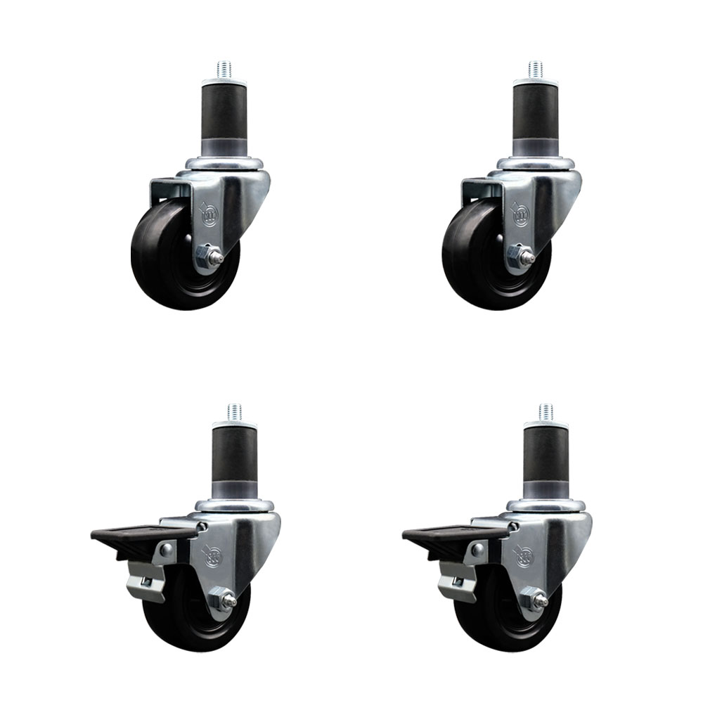 SCC-EX20S314-SRS-2-PLB-2-158 Soft Rubber Swivel Expanding Stem Caster with 3 in. Black Wheels & 1.63 in. Stems - Set of 4