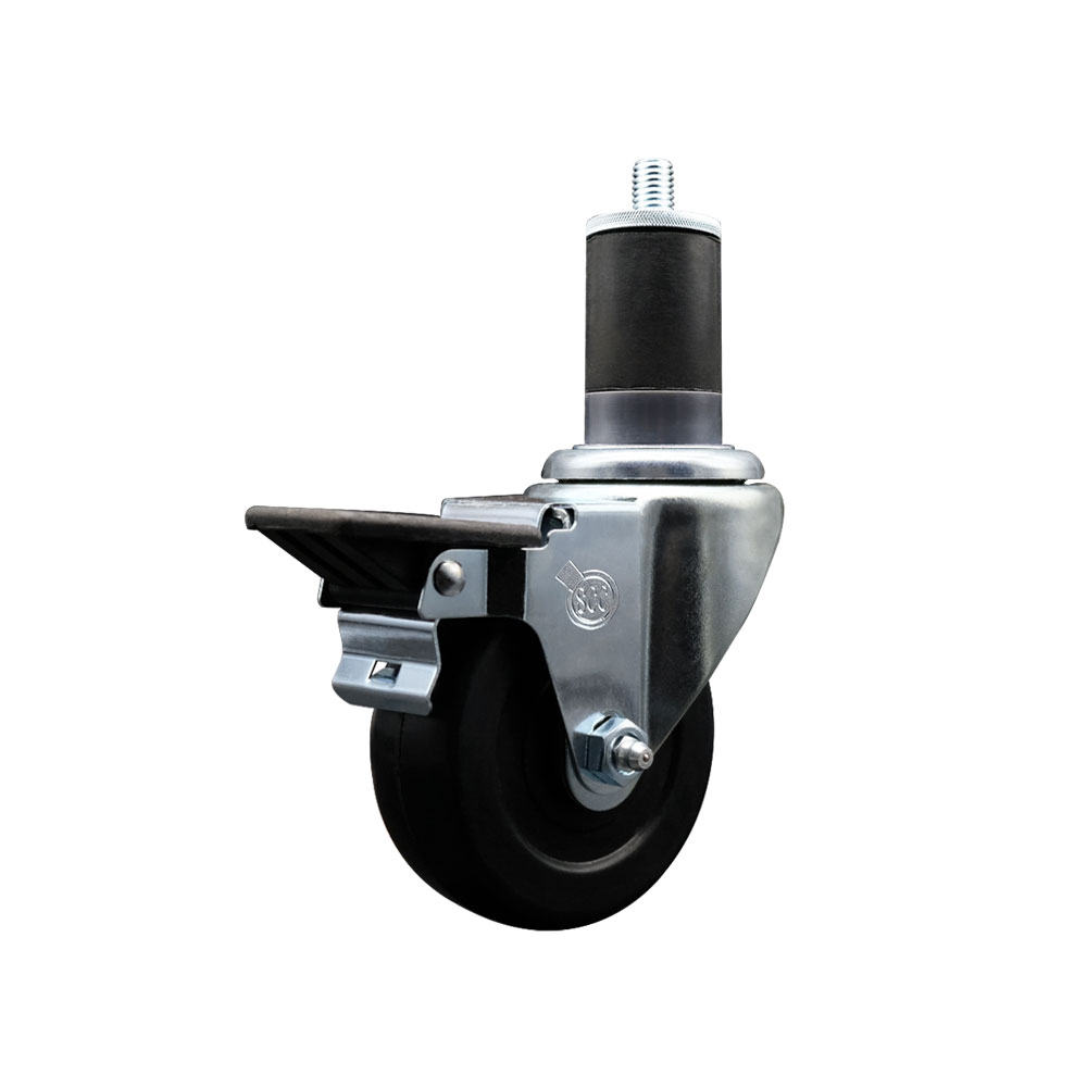SCC-EX20S3514-SRS-PLB-158 Soft Rubber Expanding Stem Swivel Caster with 3.5 in. Black Wheel & 1.63 in. Stem & Posi Locking Brake
