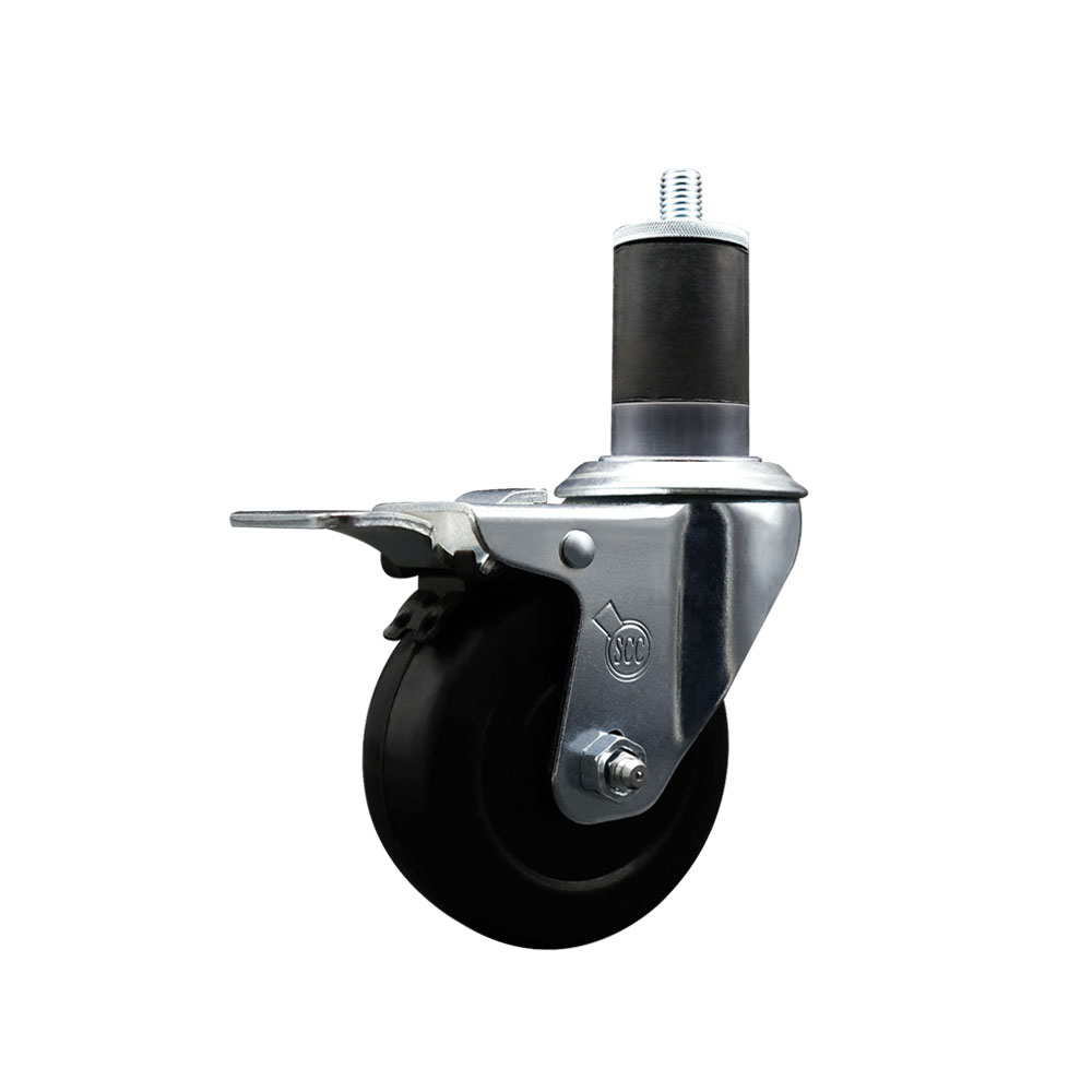 SCC-EXTTL20S3514-SRS-158 Soft Rubber Expanding Stem Swivel Caster with 3.5 in. Black Wheel & 1.63 in. Stem & Total Locking Brake