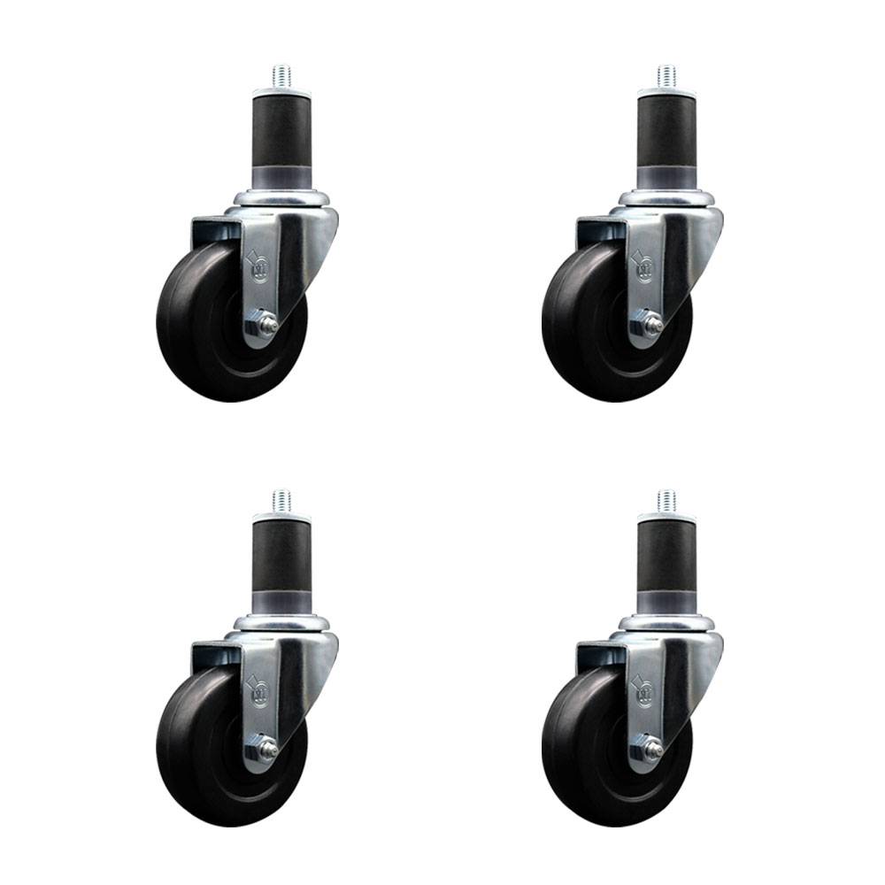 SCC-EX20S3514-SRS-158-4 Soft Rubber Swivel Expanding Stem Caster with 3.5 in. Black Wheels & 1.63 in. Stems - Set of 4