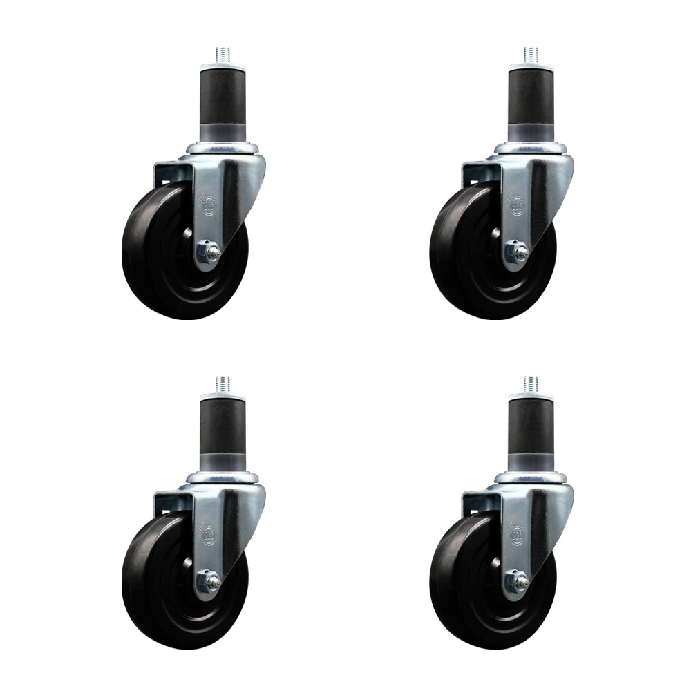 SCC-EX20S414-SRS-158-4 Soft Rubber Swivel Expanding Stem Caster with 4 in. Black Wheels & 1.63 in. Stems - Set of 4