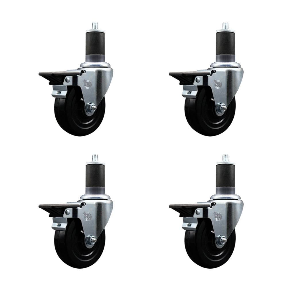 SCC-EX20S414-SRS-PLB-158-4 Soft Rubber Swivel Expanding Stem Caster with 4 in. Black Wheels & 1.63 in. Stems - Set of 4
