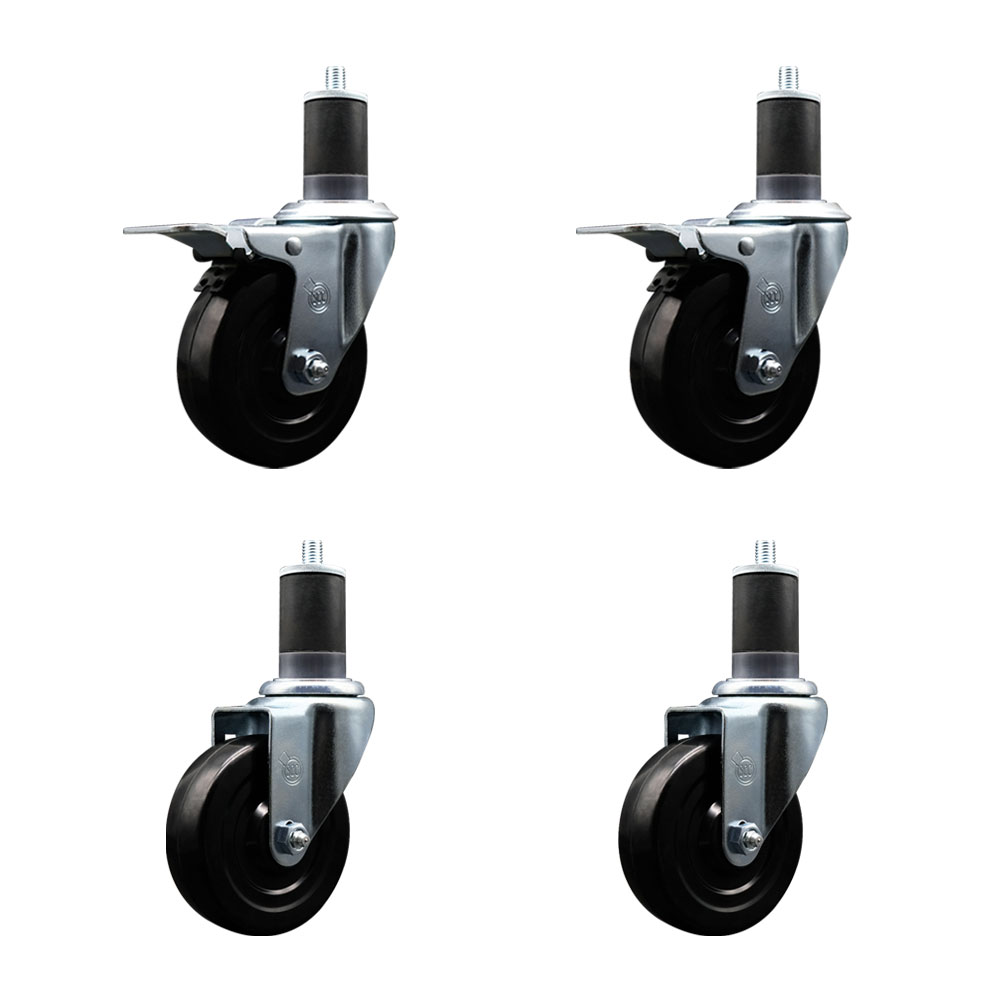 SCC-EXTTL20S414-SRS-2-S-2-158 Soft Rubber Swivel Expanding Stem Caster with 4 in. Black Wheels & 1.63 in. Stems - Set of 4