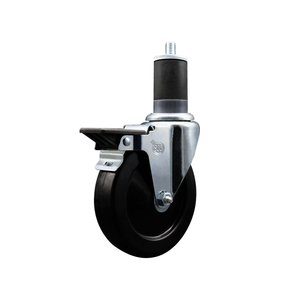 SCC-EX20S514-SRS-PLB-158 Soft Rubber Expanding Stem Swivel Caster with 5 in. Black Wheel & 1.63 in. Stem & Posi Locking Brake