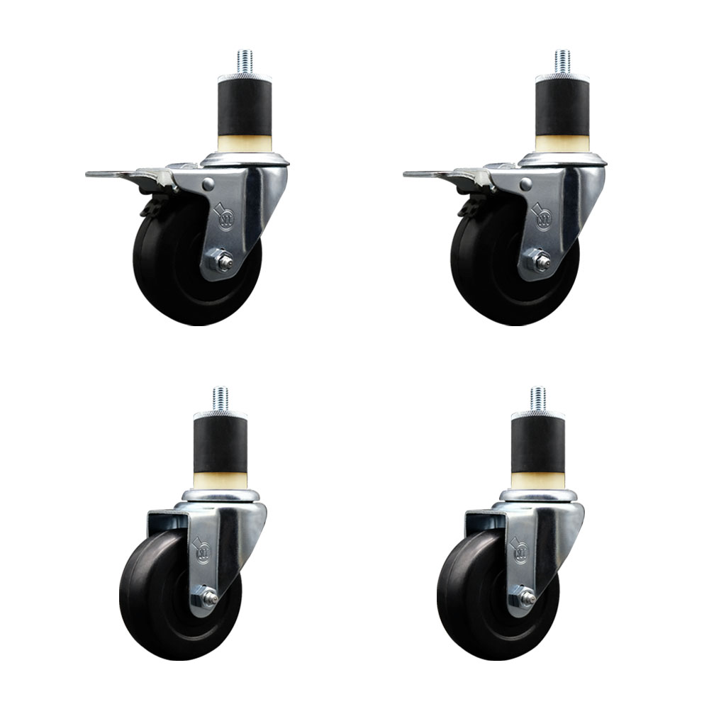 SCC-EXTTL20S3514-SRS-2-S-2-178 Soft Rubber Swivel Expanding Stem Caster with 3.5 in. Black Wheels & 1.87 in. Stems - Set of 4