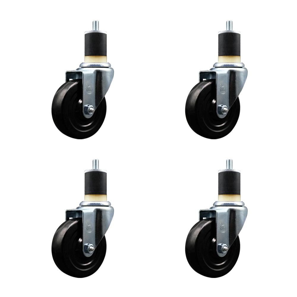 SCC-EX20S414-SRS-178-4 Soft Rubber Swivel Expanding Stem Caster with 4 in. Black Wheels & 1.87 in. Stems - Set of 4