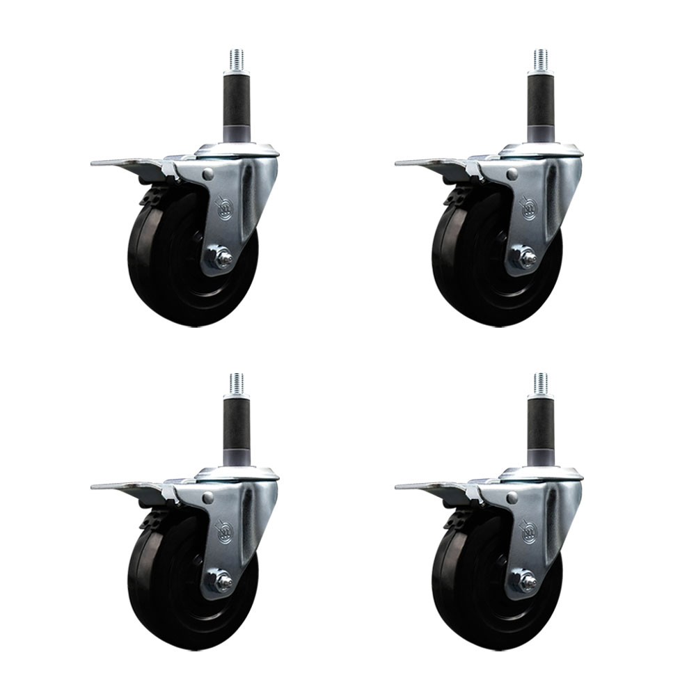 SCC-EXTTL20S414-SRS-1-4 Soft Rubber Swivel Expanding Stem Caster with 4 in. Black Wheels & 1 in. Stems - Set of 4