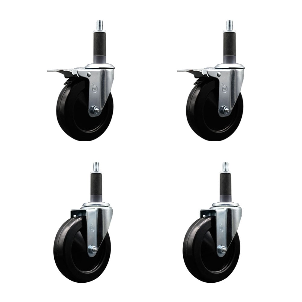 SCC-EXTTL20S514-SRS-2-S-2-1 Soft Rubber Swivel Expanding Stem Caster with 5 in. Black Wheels & 1 in. Stems - Set of 4