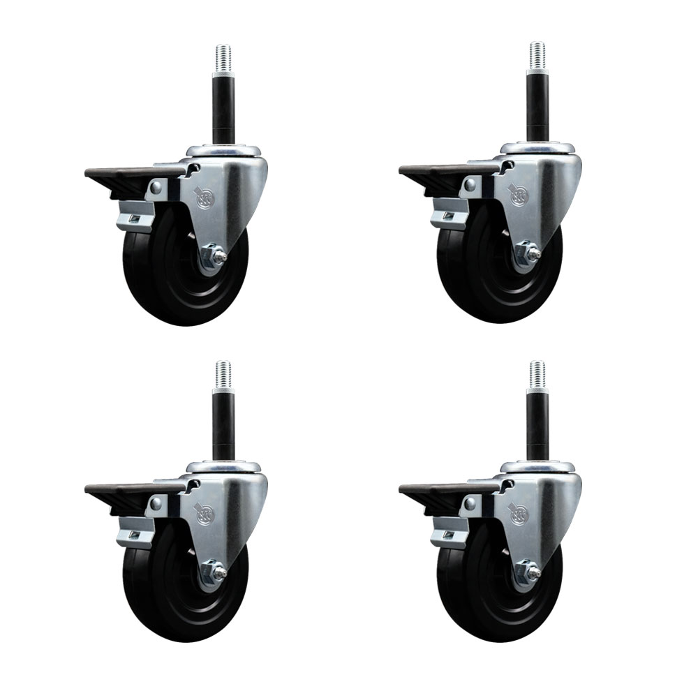 SCC-EX20S414-SRS-PLB-34-4 Soft Rubber Swivel Expanding Stem Caster with 4 in. Black Wheels & 0.75 in. Stems - Set of 4