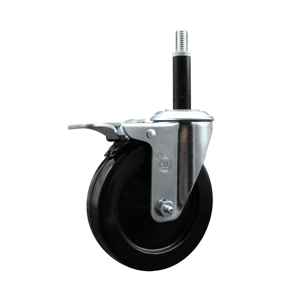SCC-EXTTL20S514-SRS-34 Soft Rubber Expanding Stem Swivel Caster with 5 in. Black Wheel & 0.75 in. Stem & Total Locking Brake
