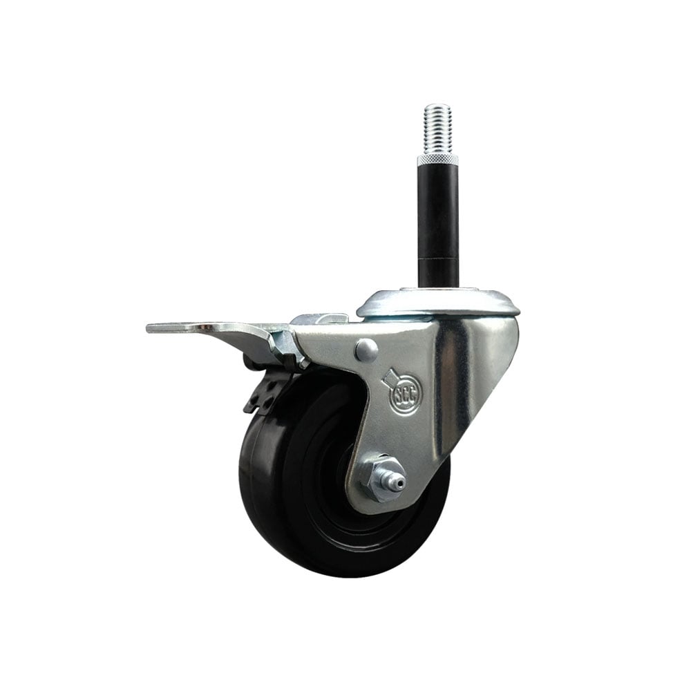 SCC-SSEXTTL20S314-SRS-34 Stainless Steel Soft Rubber Expanding Stem Swivel Caster with 3 in. Black Wheel & 0.75 in. Stem & Total Locking Brake