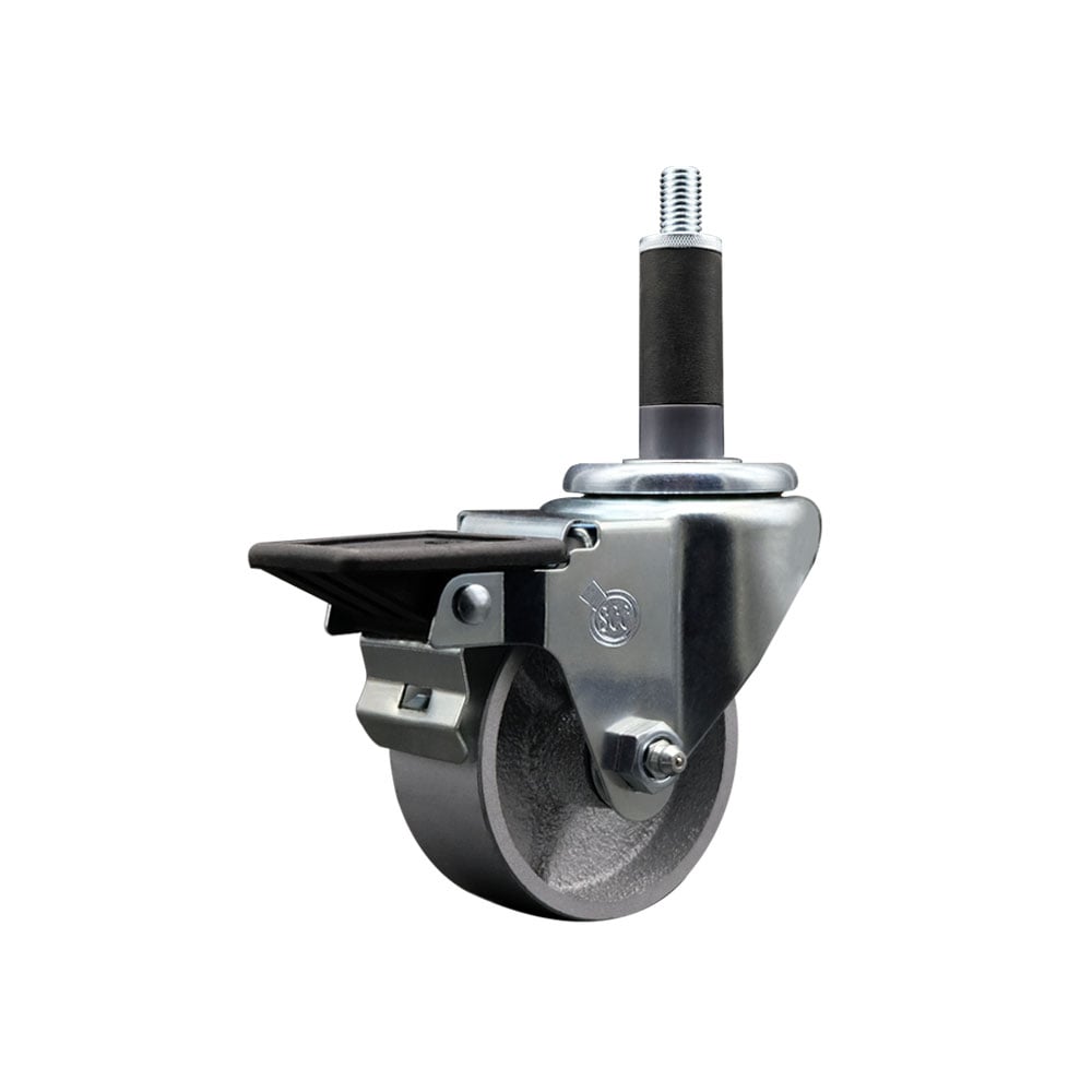 Semi Steel Cast Iron Swivel Expanding Stem Caster with Roller Bearing 3 x 1.5 in. Silver Wheel & 1 in. Stem & Posi Locking Brake