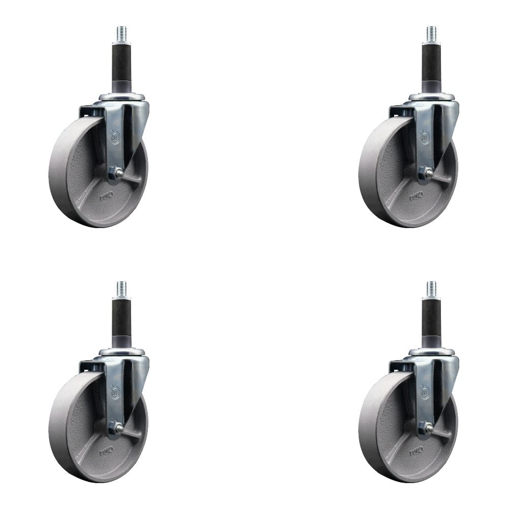 SCC-EX20S515-SSR-1-4 Semi Steel Cast Iron Swivel Expanding Stem Caster with Roller Bearings 5 x 1.5 in. Silver Wheels & 1 in. Stems - Set of 4