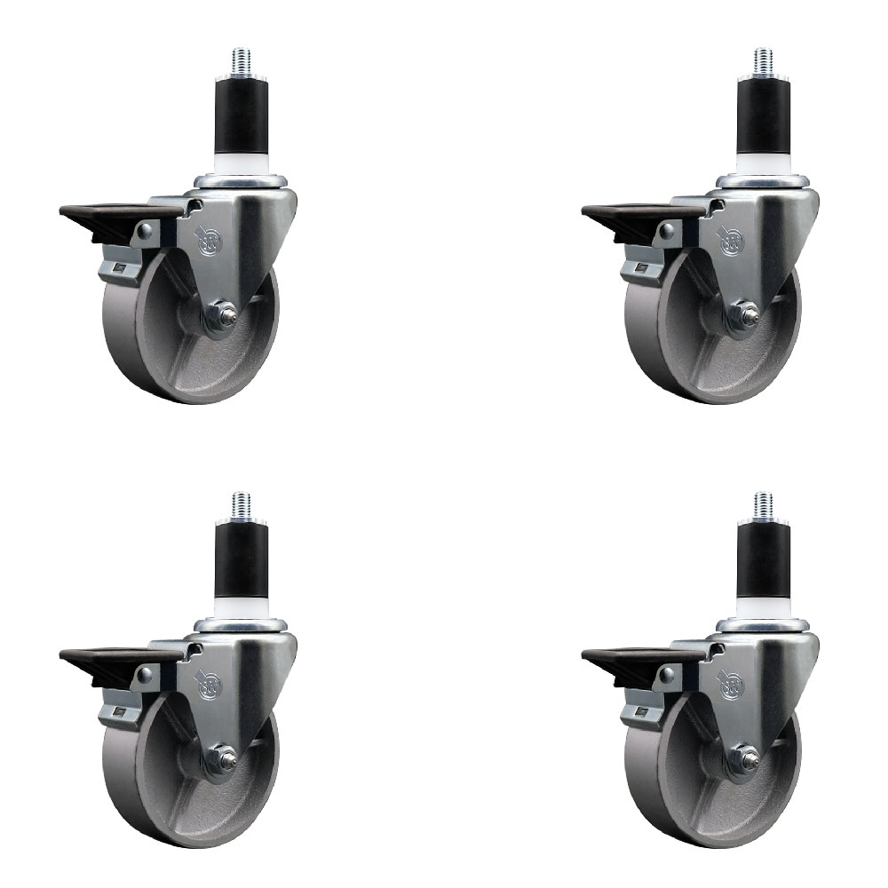 SCC-EX20S414-SSS-PLB-112-4 Semi Steel Cast Iron Swivel Expanding Stem Caster with 4 in. Silver Wheels & 1.5 in. Stems - Set of 4