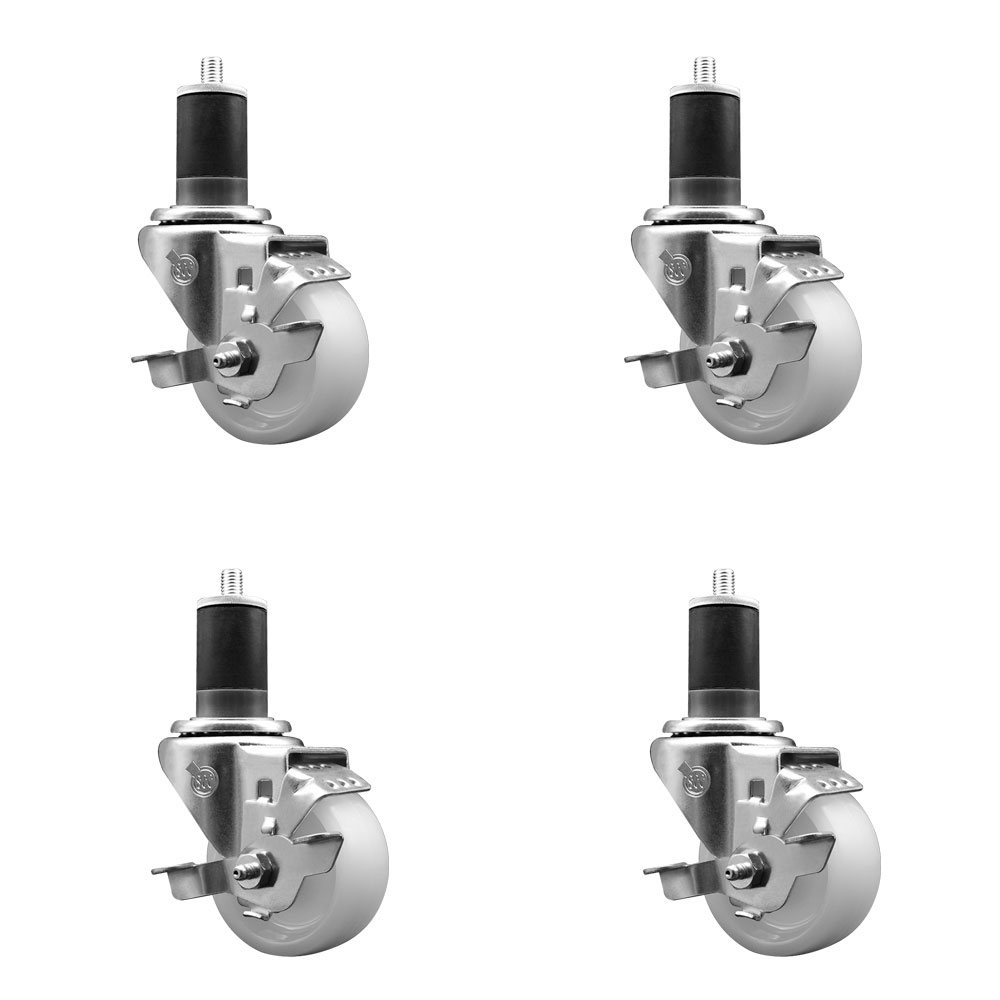 SCC-SSEX20S314-NYS-158-4 Stainless Steel Nylon Swivel Expanding Stem Caster with 3 in. White Wheels & 1.63 in. Stems - Set of 4
