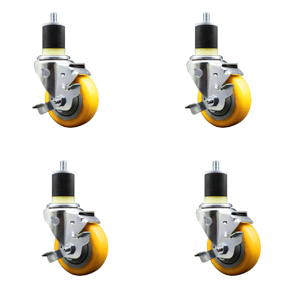 Polyurethane Swivel Stem Caster with 3.5 in. Yellow Caster Wheels, 1.87 in. Expanding Stems - 316 Stainless Steel Casters - Set of 4