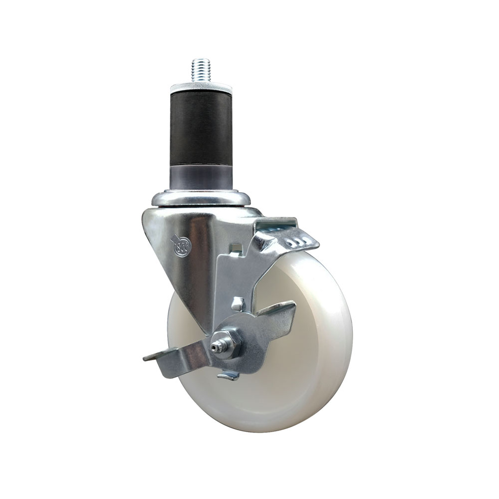 SCC-SSEX20S414-NYS-TLB-158 Stainless Steel Nylon Expanding Stem Swivel Caster with 4 in. White Wheel & 1.63 in. Stem & Top Locking Brake