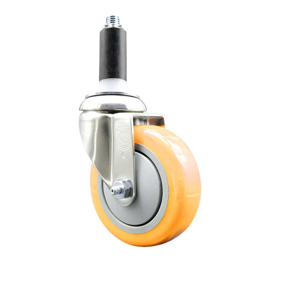 SCC-SS316EX20S414-PPUB-YEL-1 Polyurethane Swivel Stem Caster with 4 in. Yellow Caster Wheels, 1 in. Expanding Stem - 316 Stainless Steel Caster