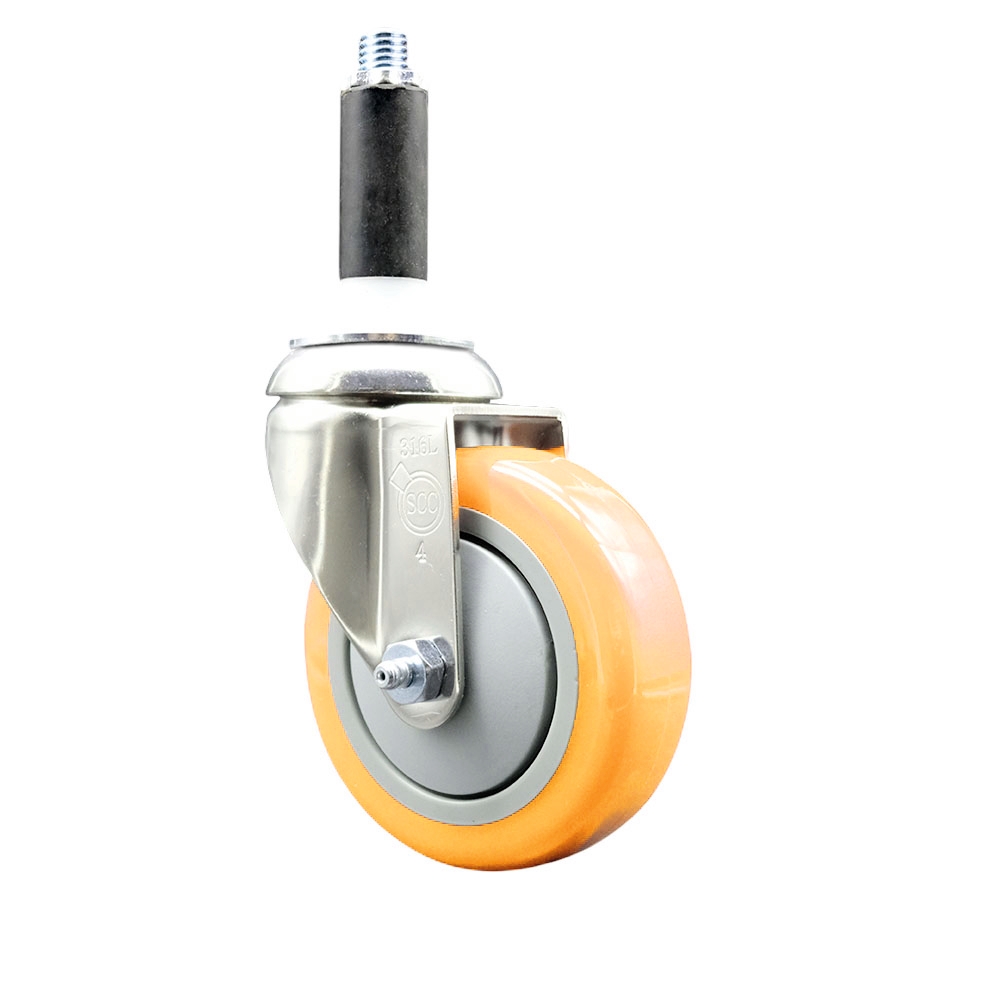 Polyurethane Swivel Stem Caster with 4 in. Yellow Caster Wheels, 0.75 in. Expanding Stem - 316 Stainless Steel Caster