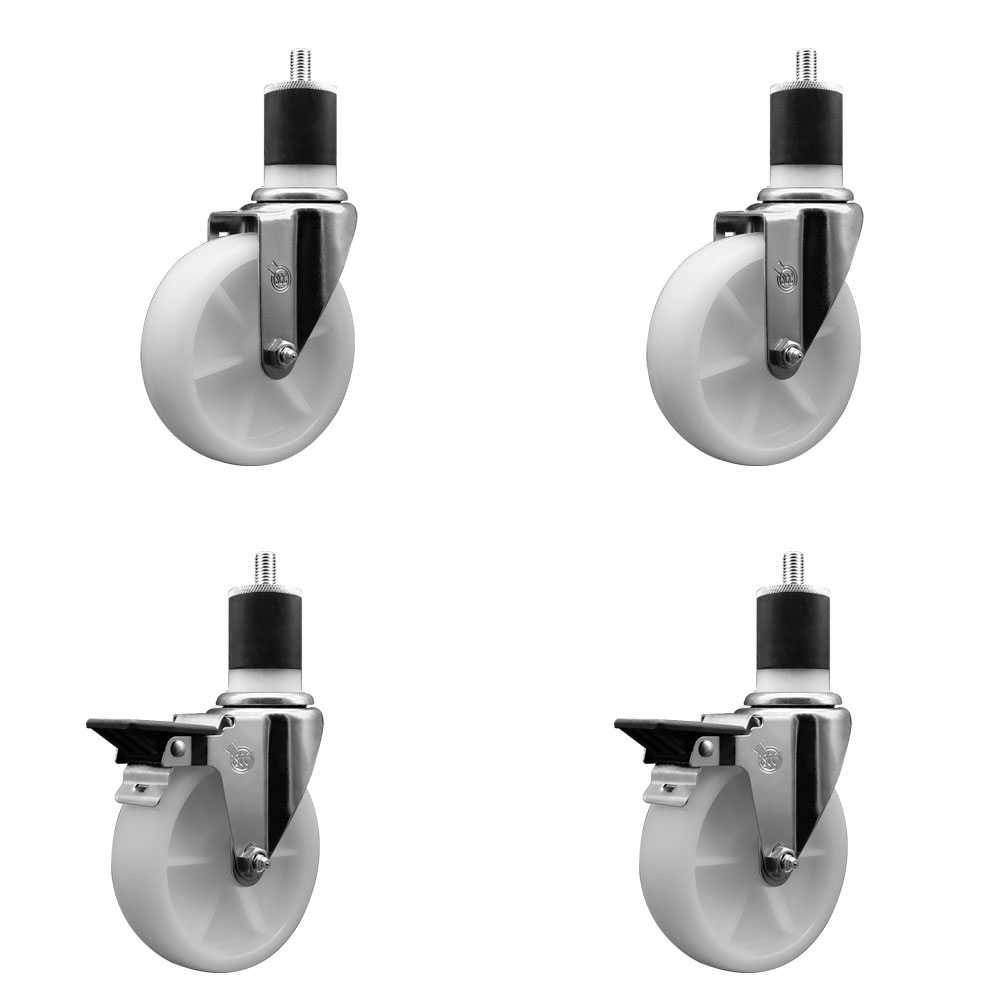 SCC-EX20S514-NYS-2-PLB-2-178 Nylon Swivel Expanding Stem Caster with 5 in. White Wheels & 1.87 in. Stems - Set of 4
