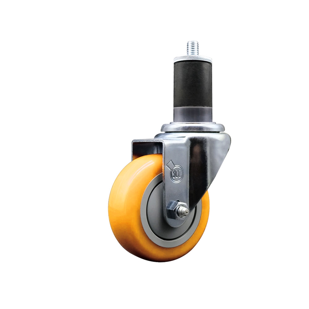 Polyurethane Swivel Stem Caster with 3.5 in. Yellow Caster Wheels, 1.63 in. Expanding Stem - 316 Stainless Steel Caster