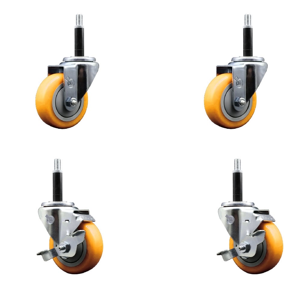 Polyurethane Swivel Stem Caster with 3.5 in. Yellow Caster Wheels, 0.75 in. Expanding Stems - 316 Stainless Steel Casters - Set of 4