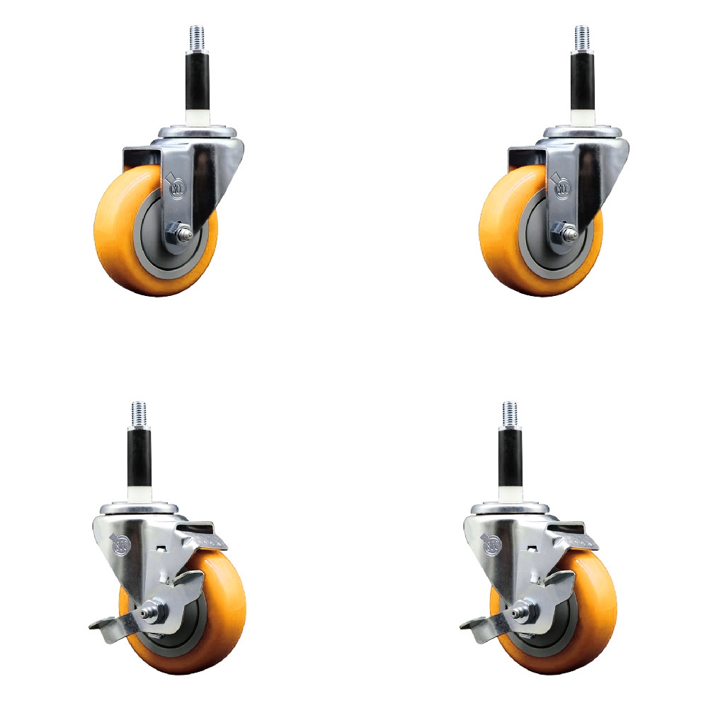 Polyurethane Swivel Stem Caster with 3.5 in. Yellow Caster Wheels, 0.87 in. Expanding Stems - 316 Stainless Steel Casters - Set of 4
