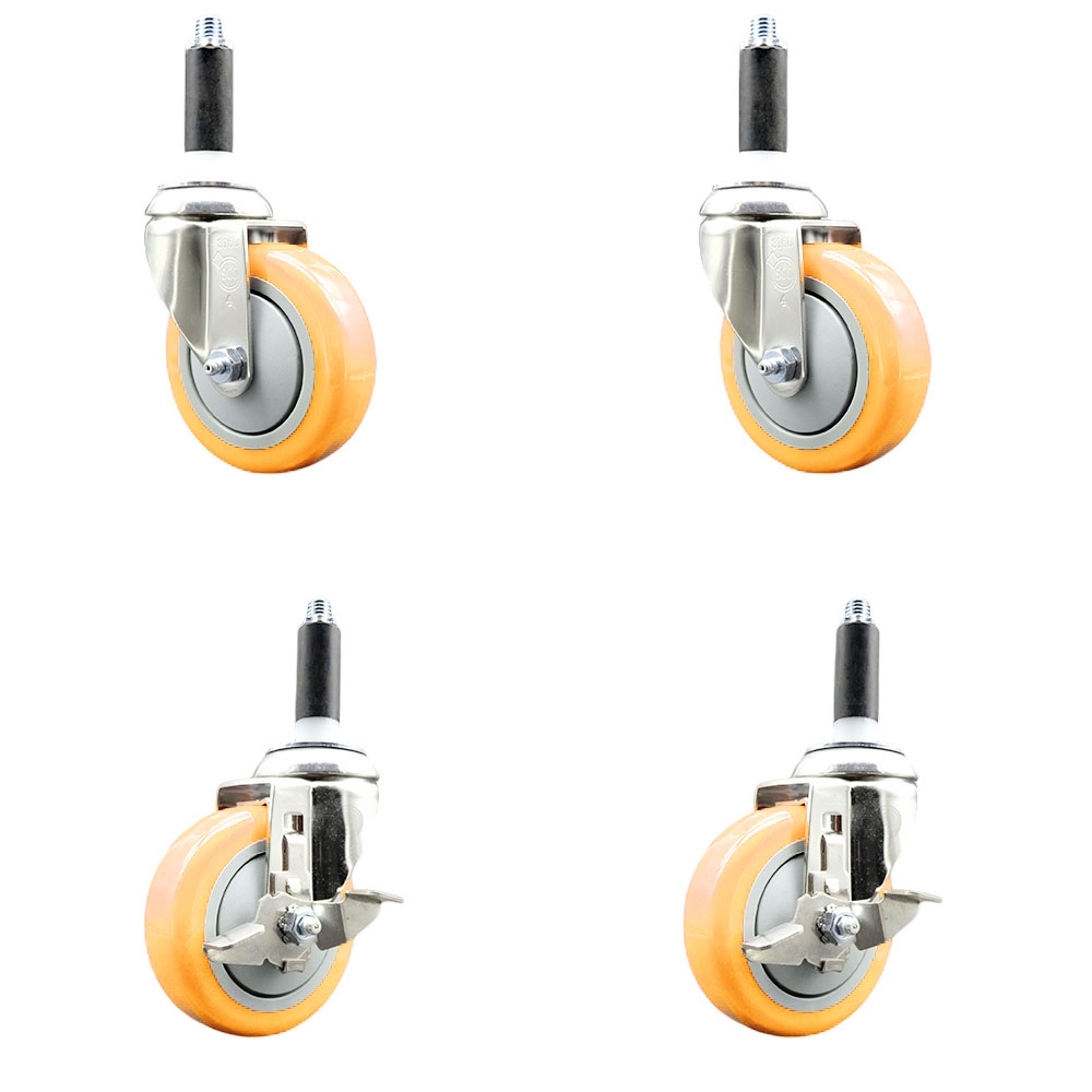 Polyurethane Swivel Stem Caster with 4 in. Yellow Caster Wheels, 0.87 in. Expanding Stems - 316 Stainless Steel Casters - Set of 4