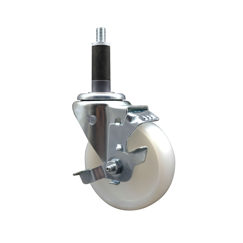 SCC-EX20S414-NYS-TLB-1 Nylon Expanding Stem Swivel Caster with 4 in. White Wheel & 1 in. Stem & Top Locking Brake