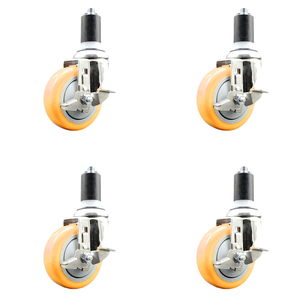 Polyurethane Swivel Stem Caster with 4 in. Yellow Caster Wheels, 1.63 in. Expanding Stems - 316 Stainless Steel Casters - Set of 4