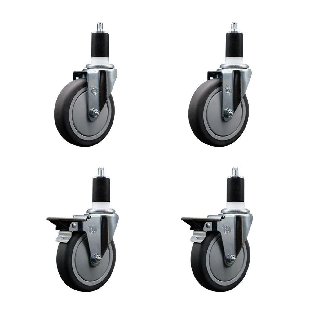 SCC-EX20S514-TPRB-2-PLB-2-112 Thermoplastic Rubber Swivel Expanding Stem Caster with 5 in. Gray Wheels & 1.5 in. Stems - Set of 4