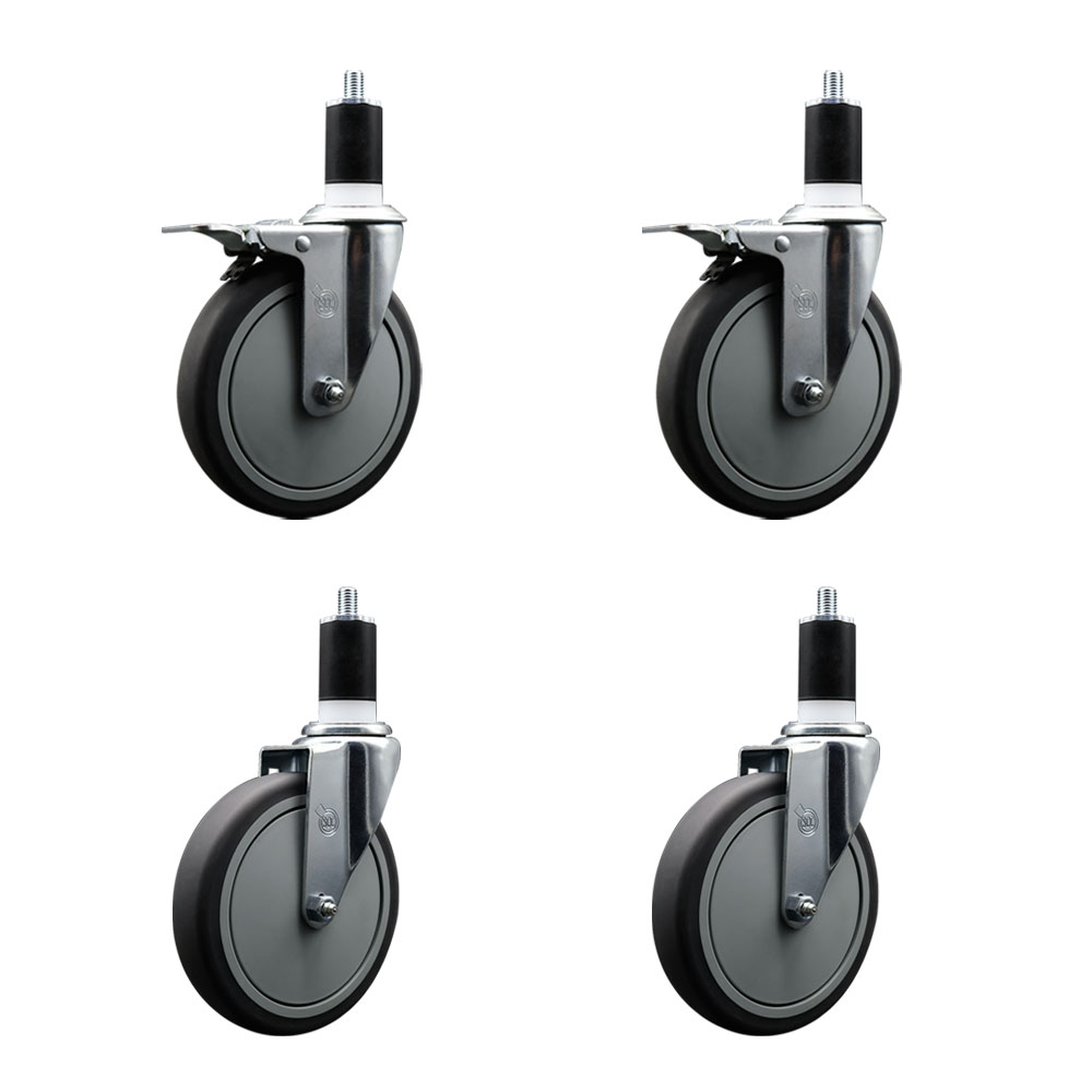 SCC-EXTTL20S614-TPRB-2-S-2-112 Thermoplastic Rubber Swivel Expanding Stem Caster with 6 in. Gray Wheels & 1.5 in. Stems - Set of 4