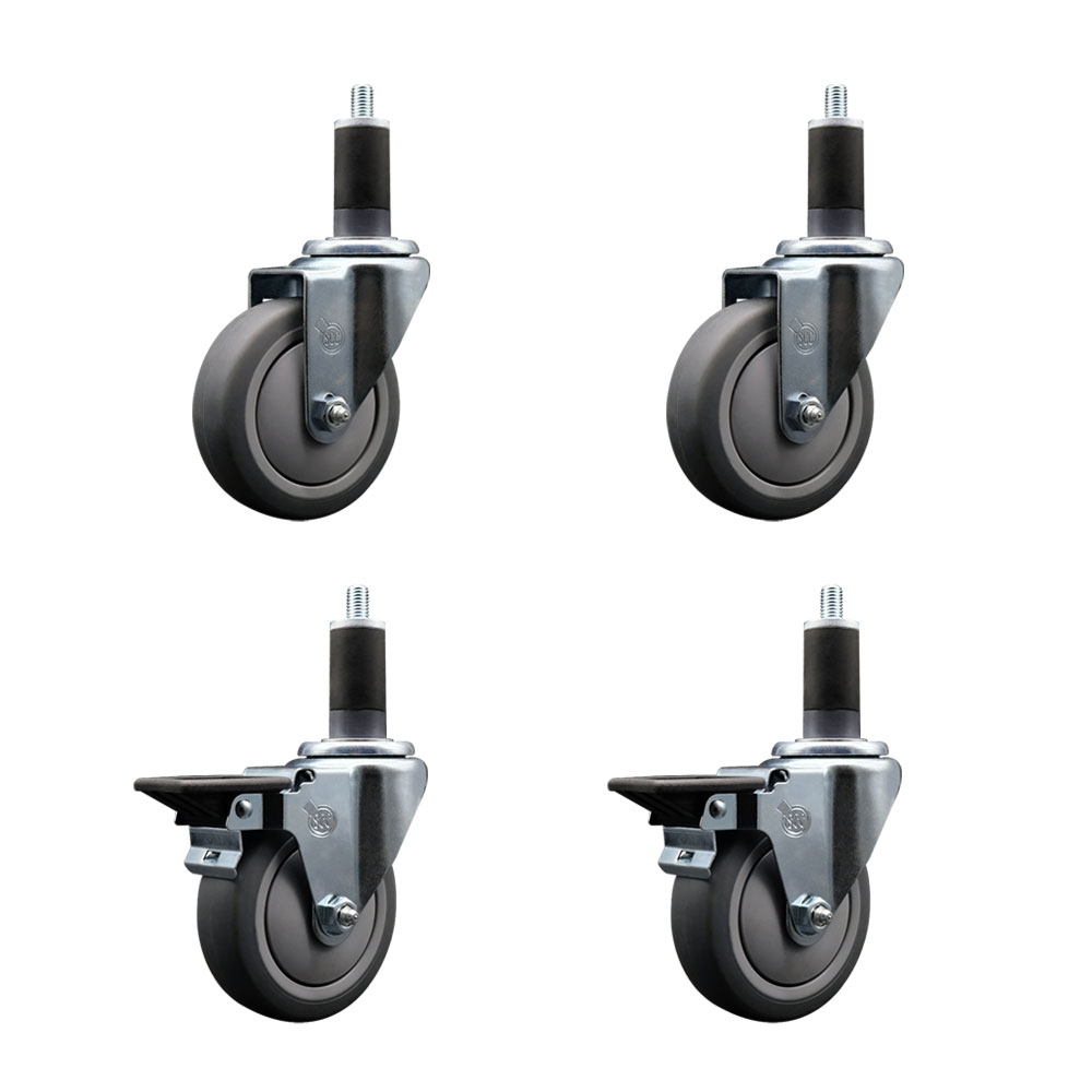 SCC-EX20S414-TPRB-2-PLB-2-114 Thermoplastic Rubber Swivel Expanding Stem Caster with 4 in. Gray Wheels & 1.25 in. Stems - Set of 4