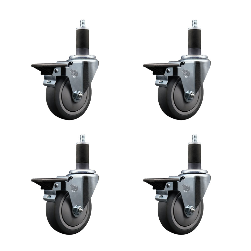 SCC-EX20S514-TPRB-PLB-114-4 Thermoplastic Rubber Swivel Expanding Stem Caster with 5 in. Gray Wheels & 1.25 in. Stems - Set of 4