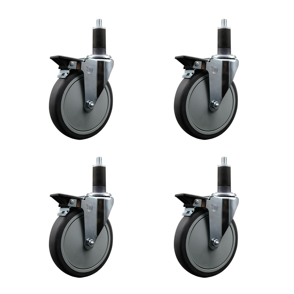 SCC-EX20S614-TPRB-PLB-114-4 Thermoplastic Rubber Swivel Expanding Stem Caster with 6 in. Gray Wheels & 1.25 in. Stems - Set of 4