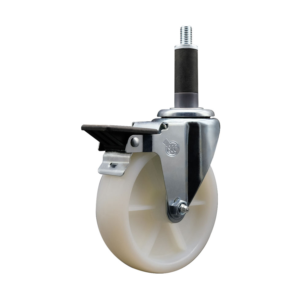 SCC-EX20S514-NYS-PLB-1 Nylon Expanding Stem Swivel Caster with 5 in. White Wheel & 1 in. Stem & Posi Locking Brake