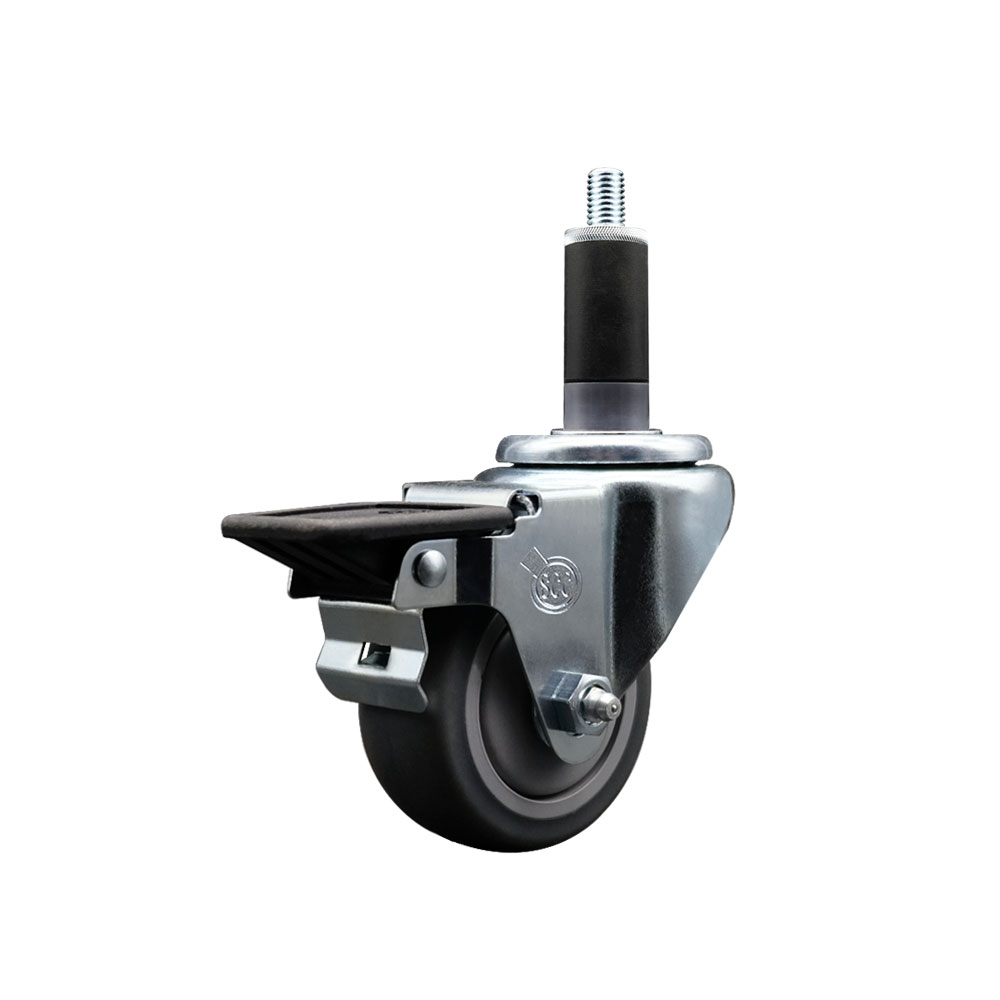 SCC-EX20S314-TPRB-PLB-118 Thermoplastic Rubber Swivel Expanding Stem Swivel Caster with 3 in. Gray Wheel & 1.13 in. Stem & Posi Locking Brake
